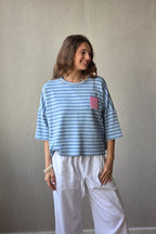 Sudadera Corta de Rayas Azul Jean
