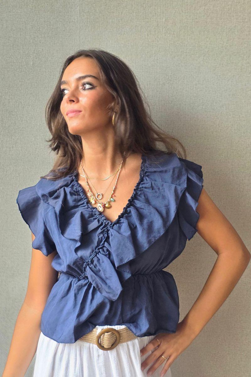 Top volante azul marino