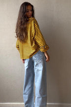 Sudadera oversize corta de Rayas mostaza