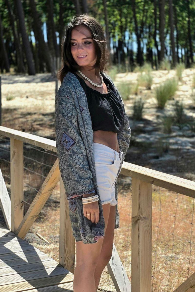 Kimono indio reversible en tonos verde bonito