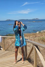 Kimono indio reversible en tonos azulones