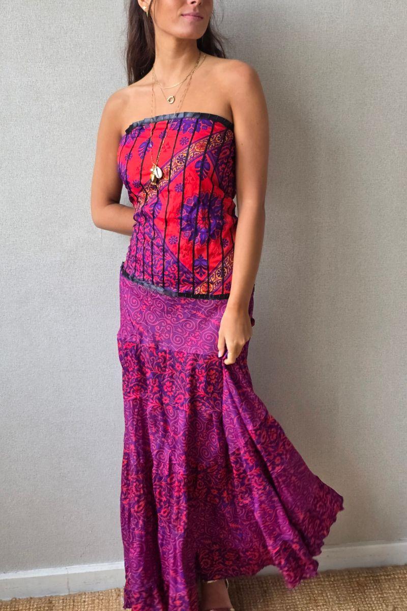 Vestido palabra de honor indio nido de abeja