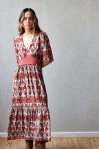 Vestido manga corta y escote estampado caldero y verde