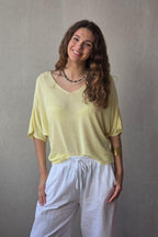 Jersey cuello pico punto frío amarillo