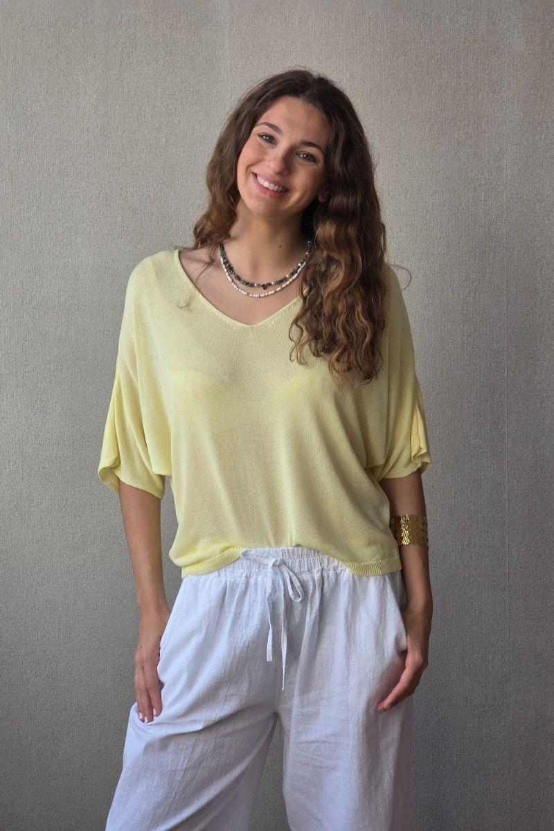 Jersey cuello pico punto frío amarillo