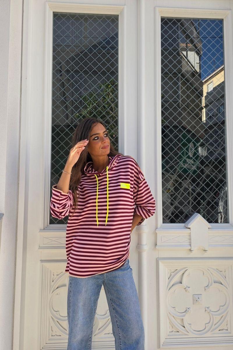Sudadera con capucha de Rayas burdeos