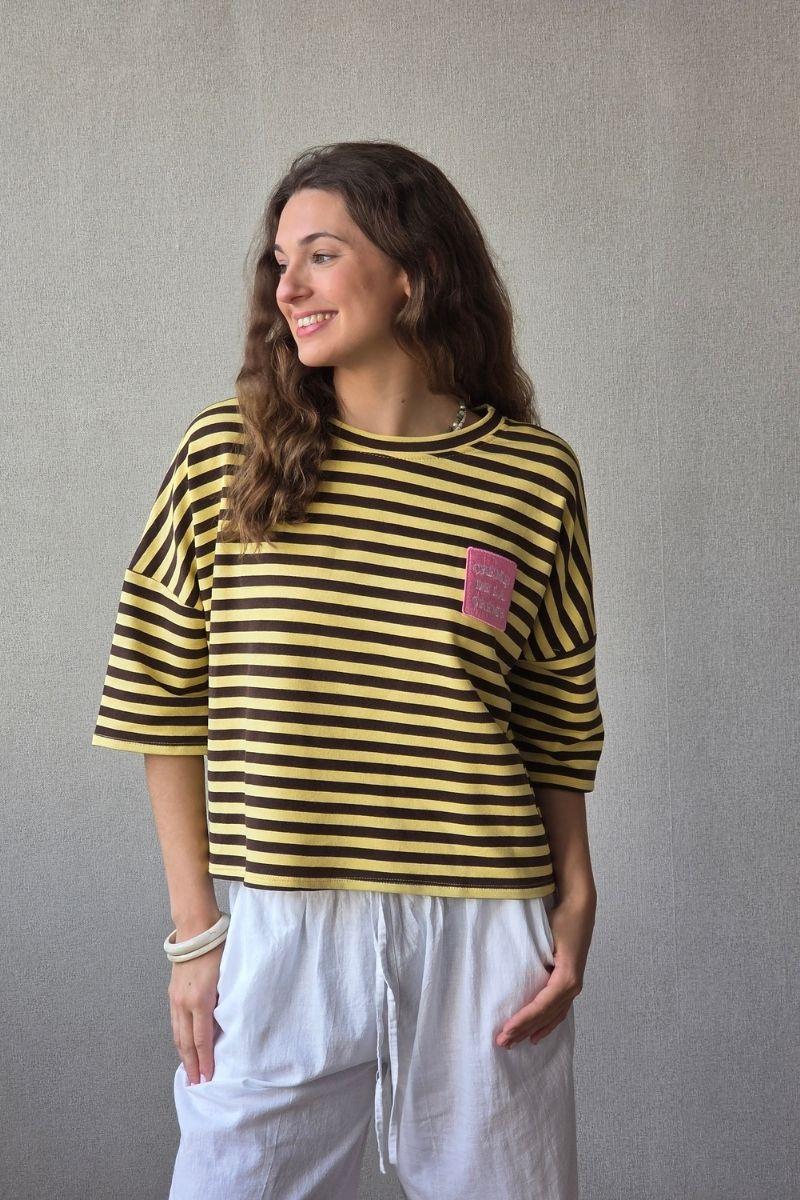 Sudadera Corta de Rayas Chocolate