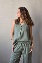 Blusa tipo lino caqui