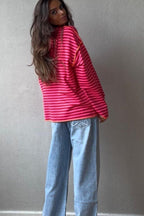 Sudadera oversize corta de Rayas fucsia