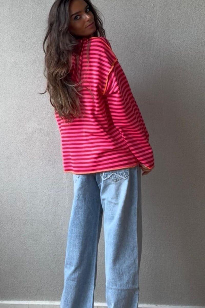 Sudadera oversize corta de Rayas fucsia