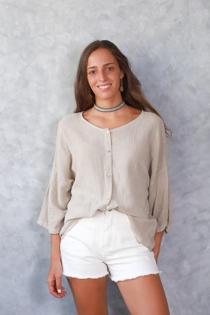 Camisa tipo lino de algodón beige