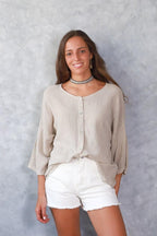 Camisa tipo lino de algodón beige