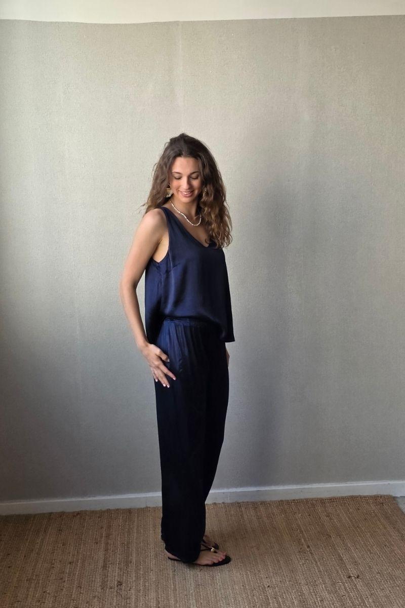 Pantalón de raso azul marino