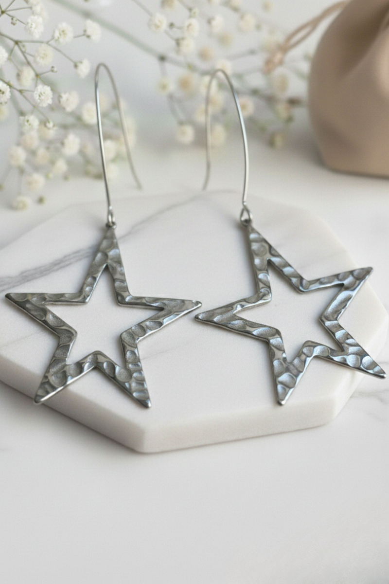 Pendientes acero estrella plata