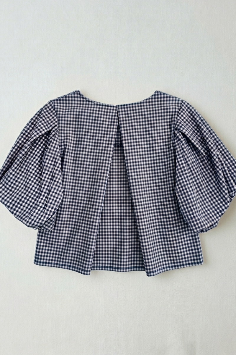 Blusa Manga Globo Cuadro Vichy Azul Marino