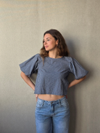 Blusa Manga Globo Cuadro Vichy Azul Marino