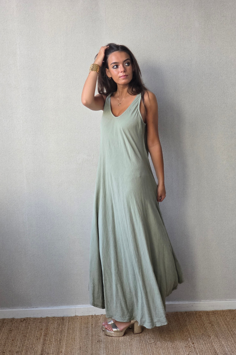 Vestido largo de asas al bies Caqui