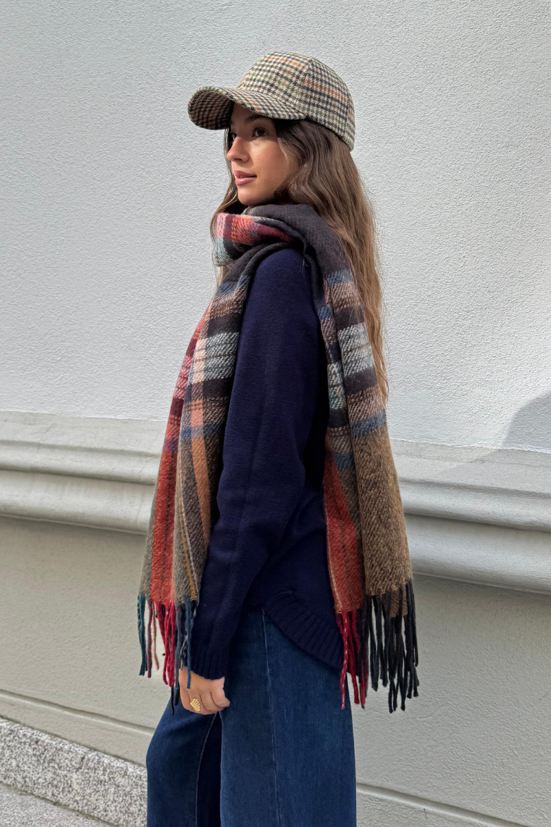 Bufanda de cuadros tipo escocés grande camel