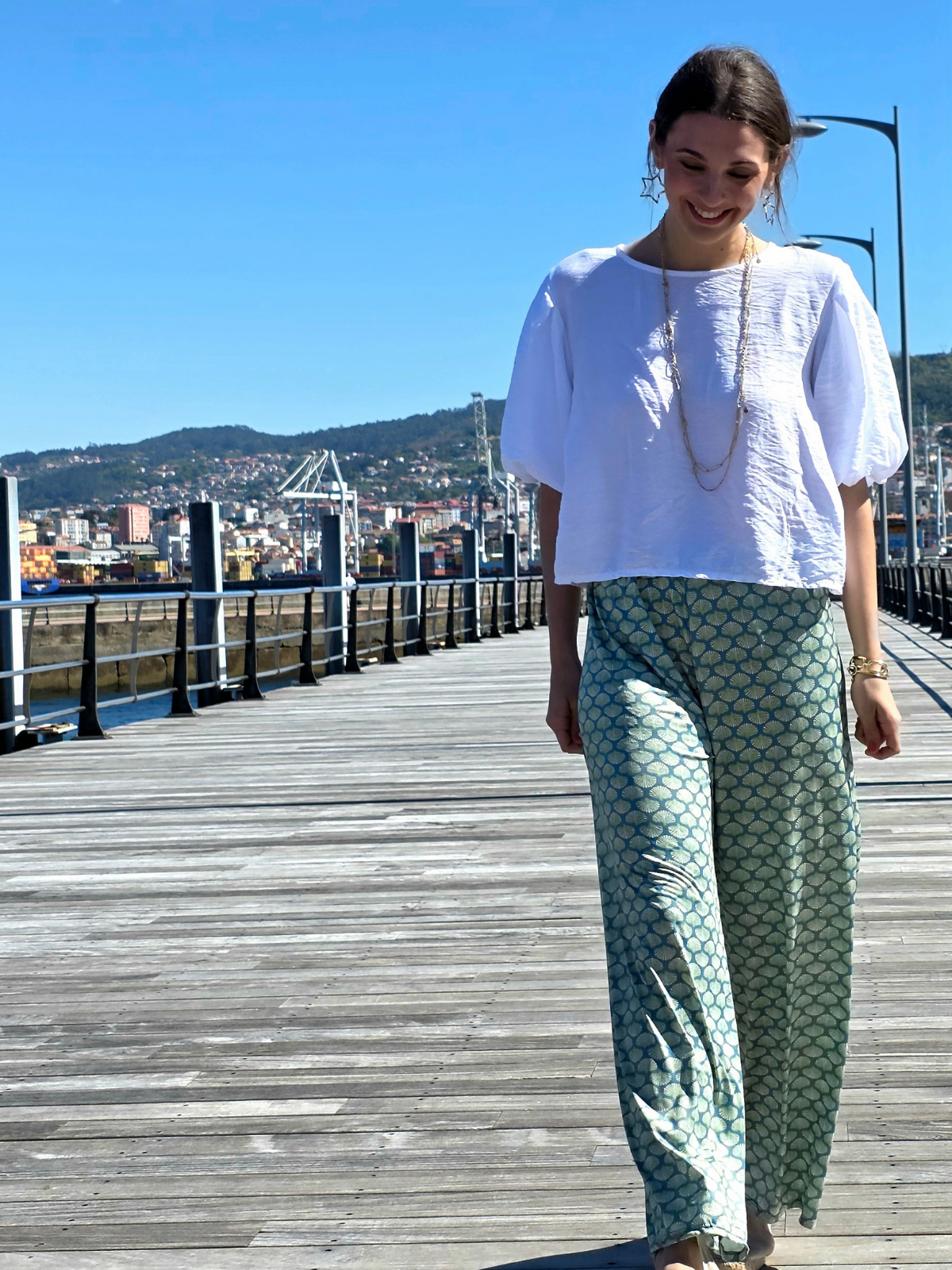Pantalón Estampado Conchas Verde elástico