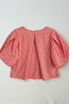 Blusa Manga Globo Cuadro Vichy Coral