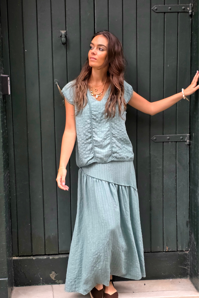 Blusa Rayas Verde Bonito tipo lino