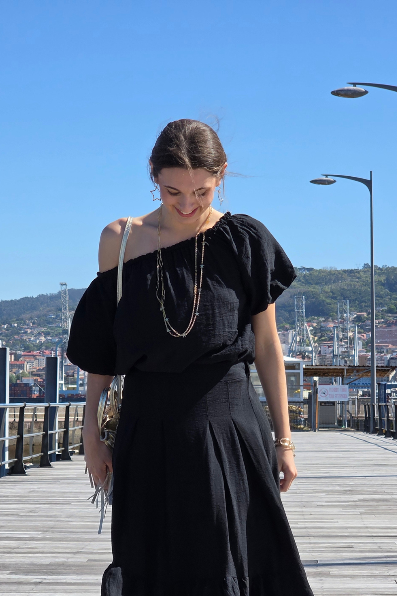 Blusa Manga Globo Palabra de Honor Negra