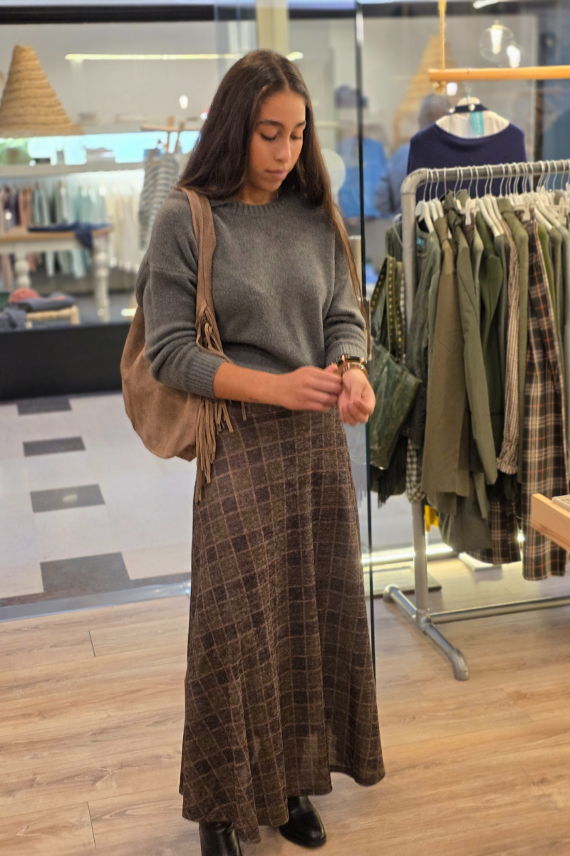 Falda larga de cuadros Altamira verde oliva