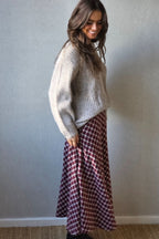 Falda evase de cuadros pequeños granate