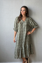Vestido flores con botones caqui