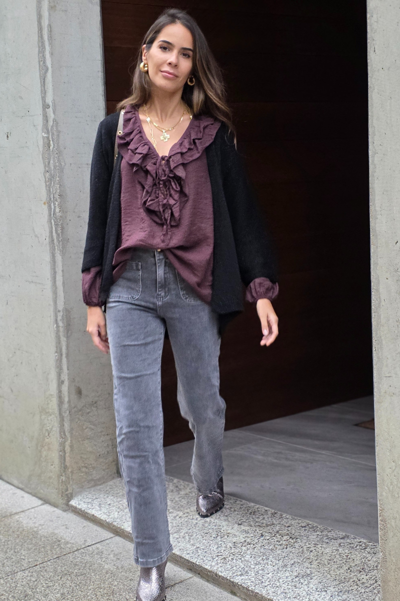 Vaquero gris con bolsillos delanteros wide-leg