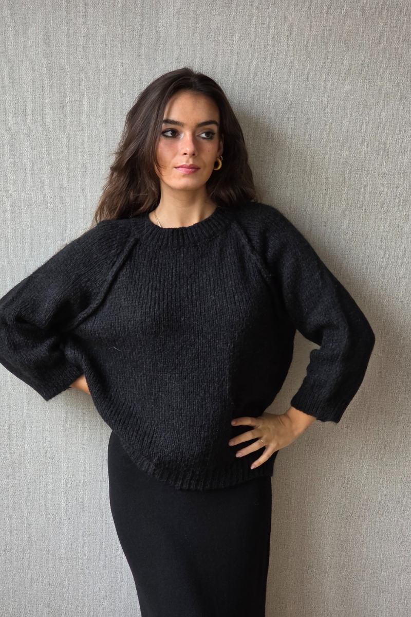 Jersey punto gordo cuello redondo negro