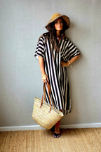 Vestido rayas tipo kurta negro