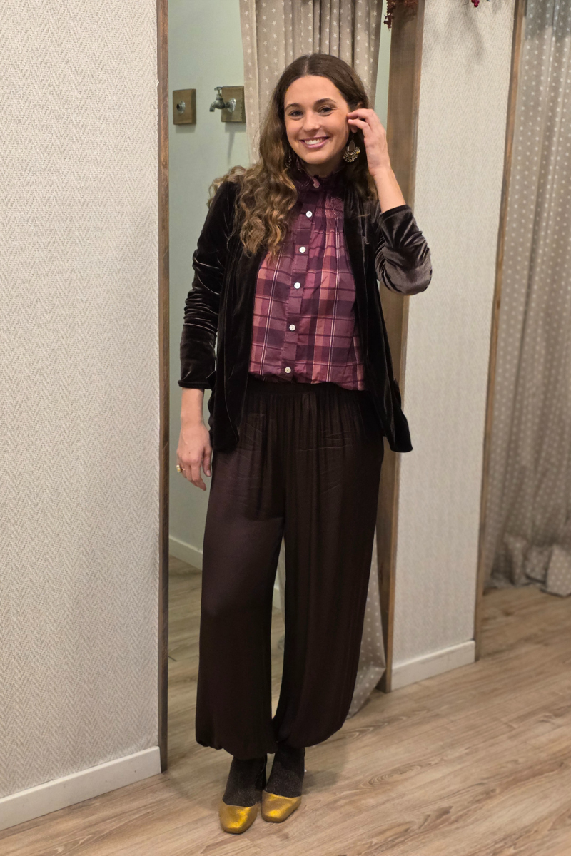 Pantalón de raso bombacho marrón chocolate