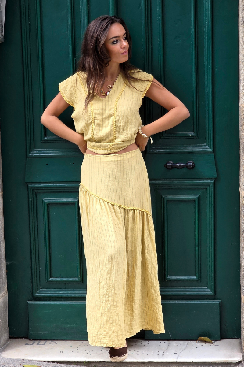 Falda Rayas Amarillo tipo lino