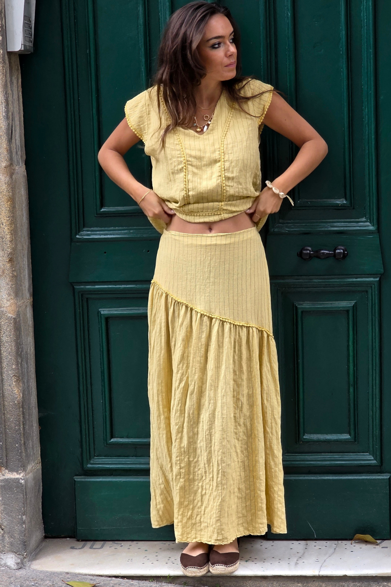Falda Rayas Amarillo tipo lino