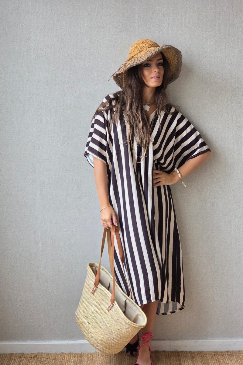 Vestido rayas tipo kurta negro