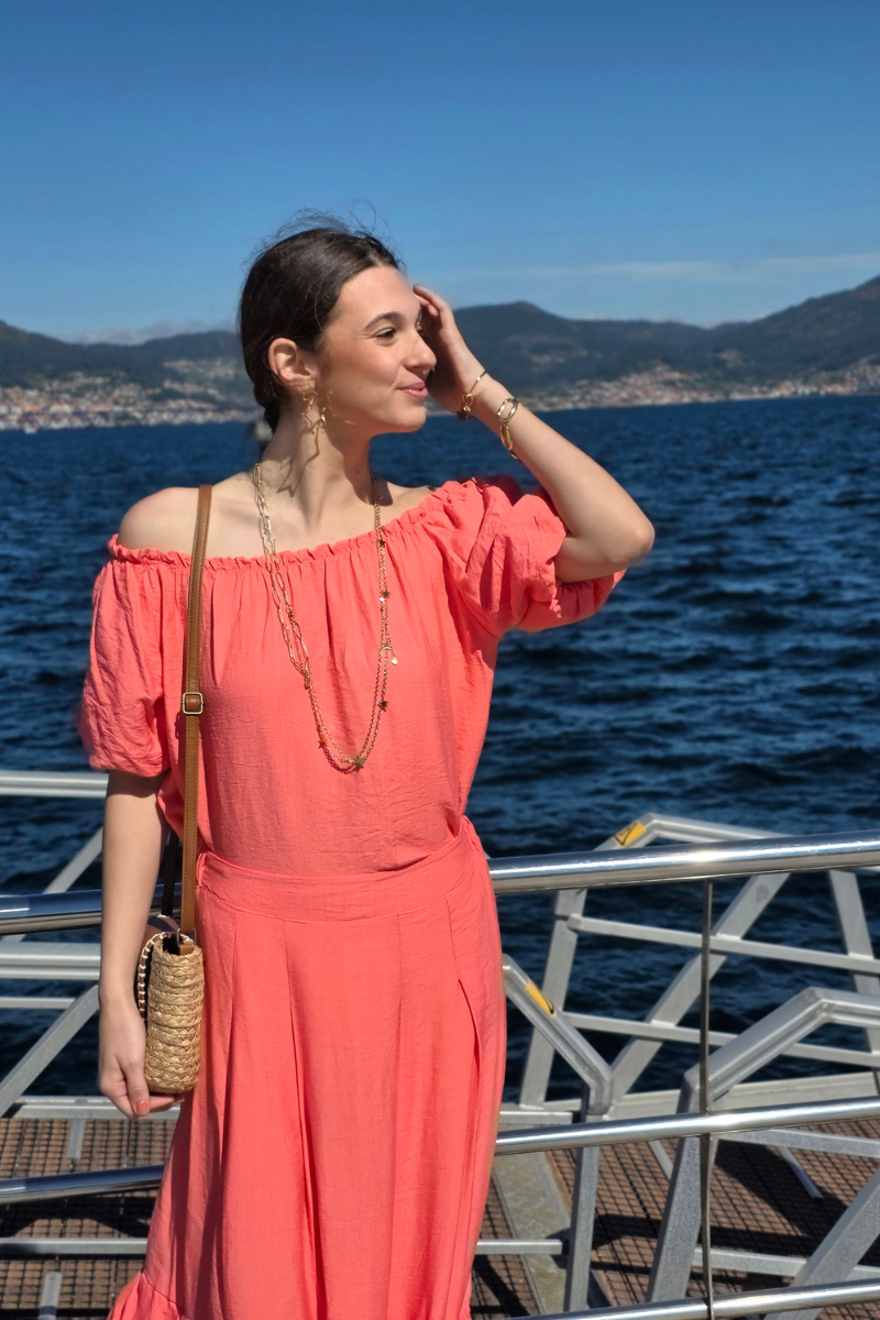 Blusa Manga Globo Palabra de Honor Coral