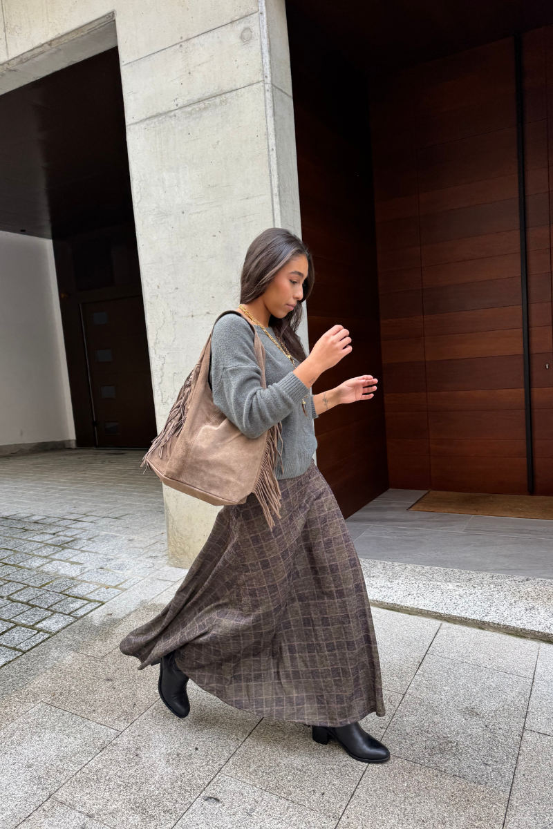 Falda larga de cuadros Altamira verde oliva