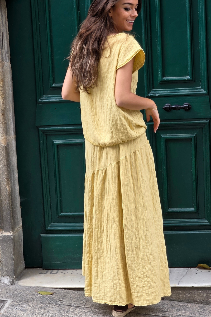 Falda Rayas Amarillo tipo lino