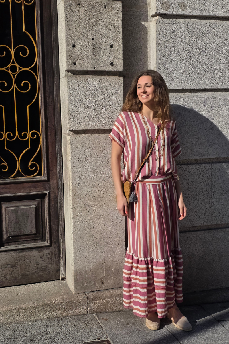 Falda Rayas Rosa con Volantes