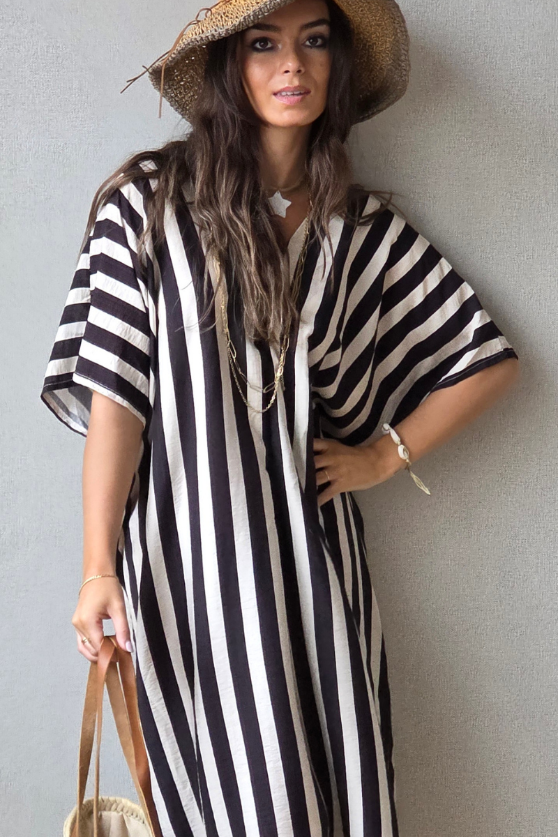 Vestido rayas tipo kurta negro