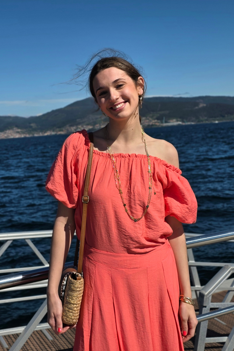 Blusa Manga Globo Palabra de Honor Coral