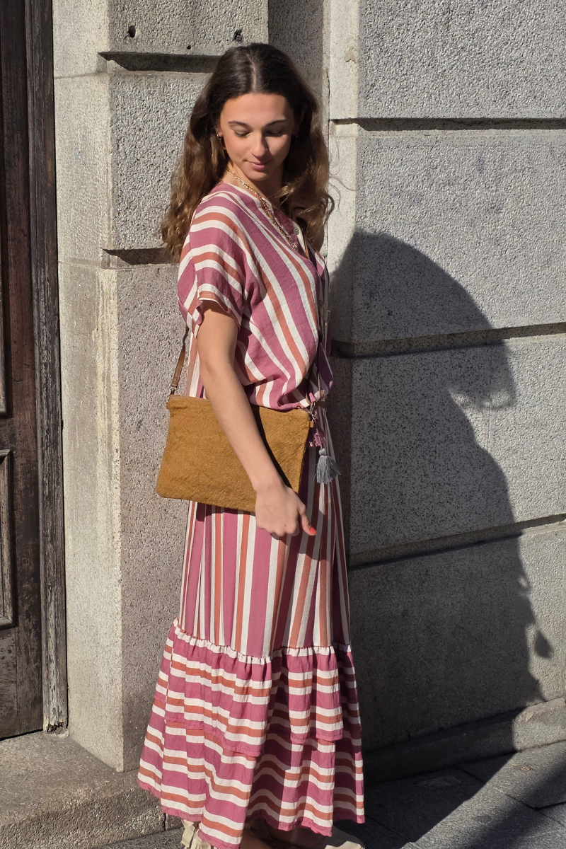 Falda Rayas Rosa con Volantes