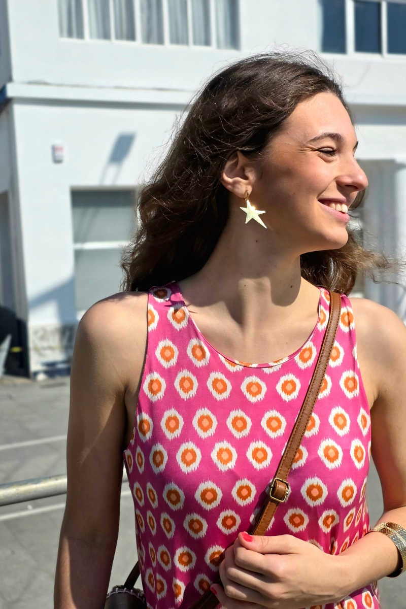 Vestido Largo Estampado Célula Fucsia elástico