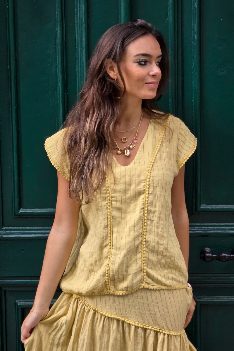 Blusa Rayas Amarillo tipo lino