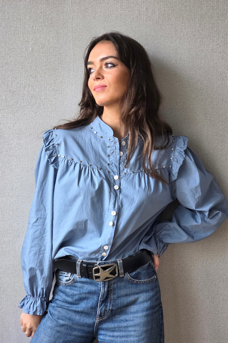 Camisa Azul Jean con Tachuelas
