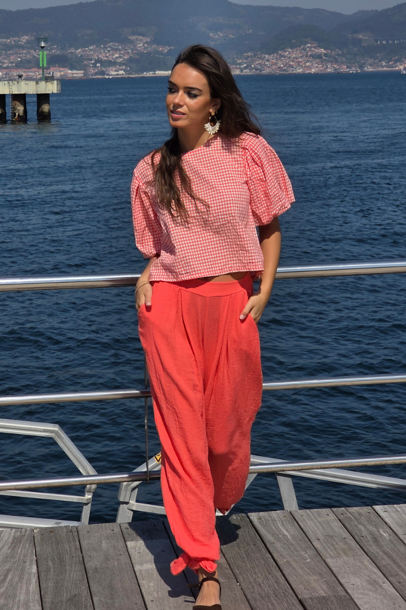 Pantalón Bombacho Lazos Coral