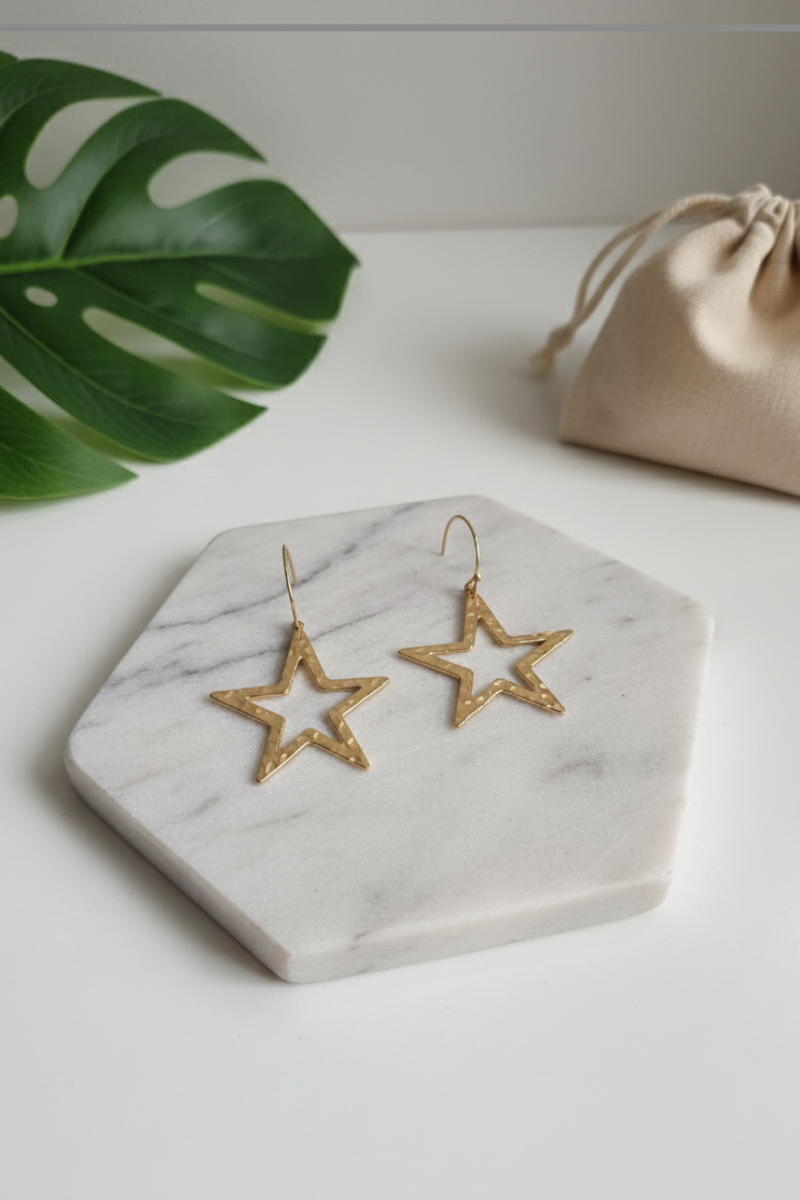 Pendientes acero estrella doradas