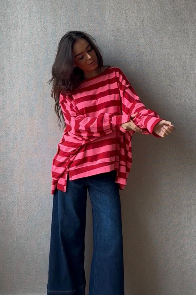 Jersey Oversize Rayas Rosas y Rojas - Estilo Casual Moderno