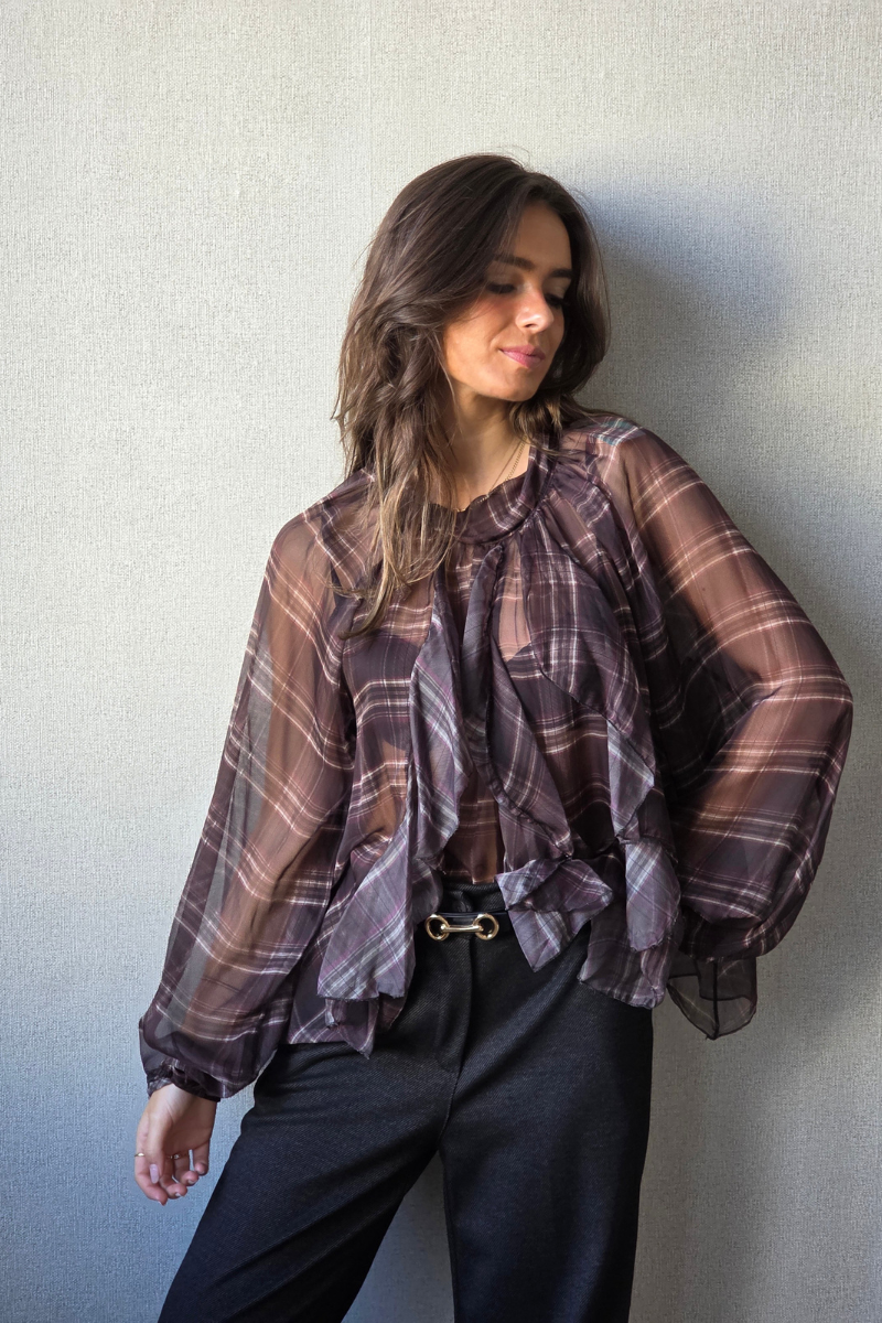 Blusa Victoria escocesa chocolate